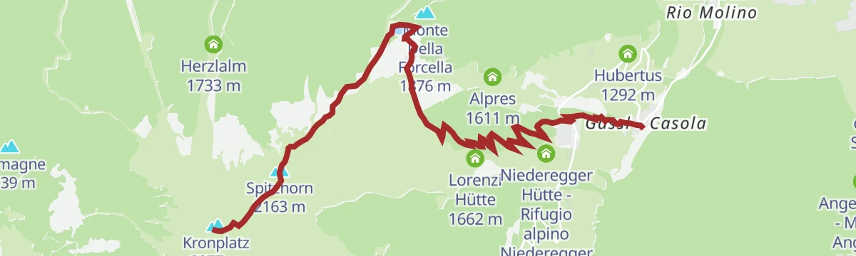 Route map: Plan de Corones > Pracken > Malga Oberegger > Casola